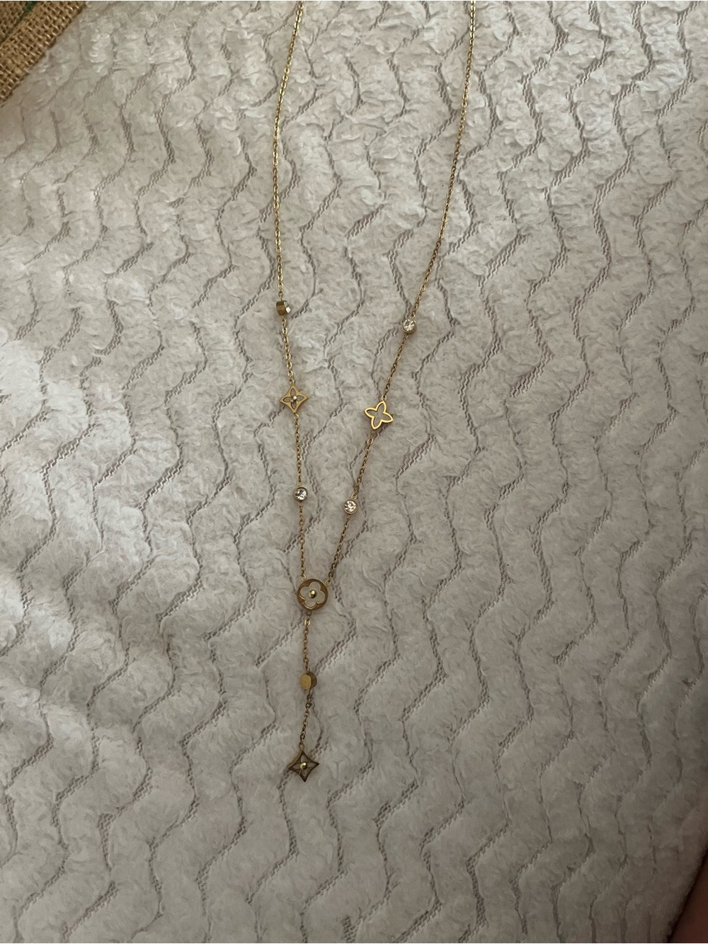 Brand Inspired Gold Floral Motif Long Y Necklace
